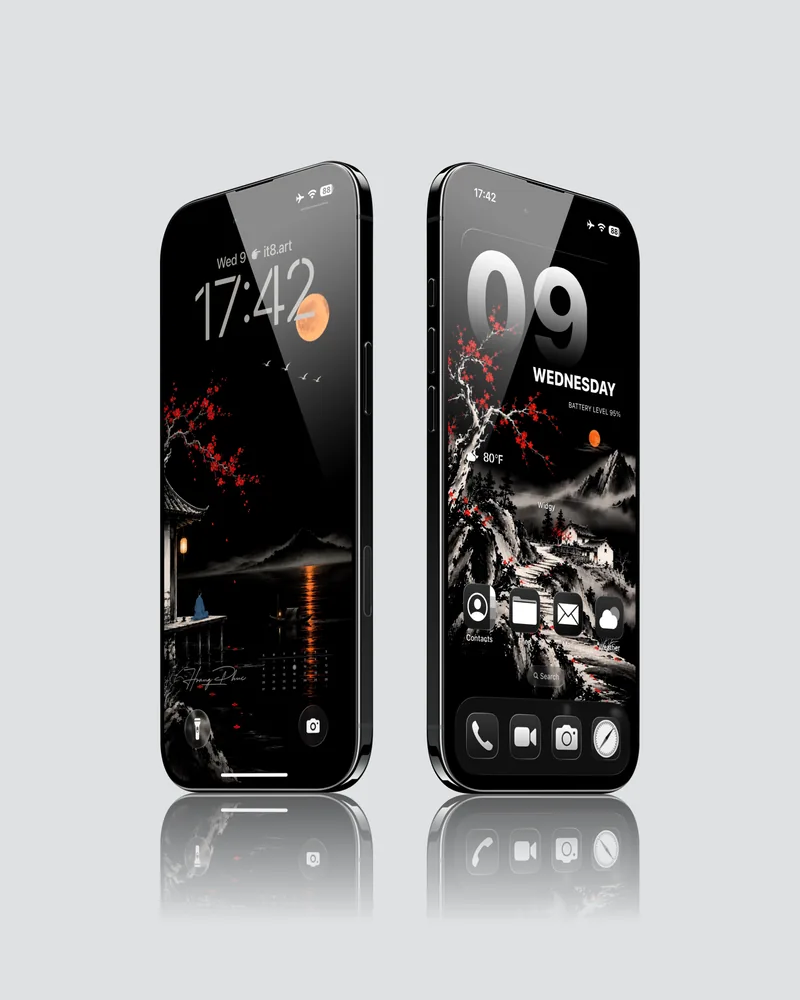 Dark Ink Landscape iPhone Wallpaper
