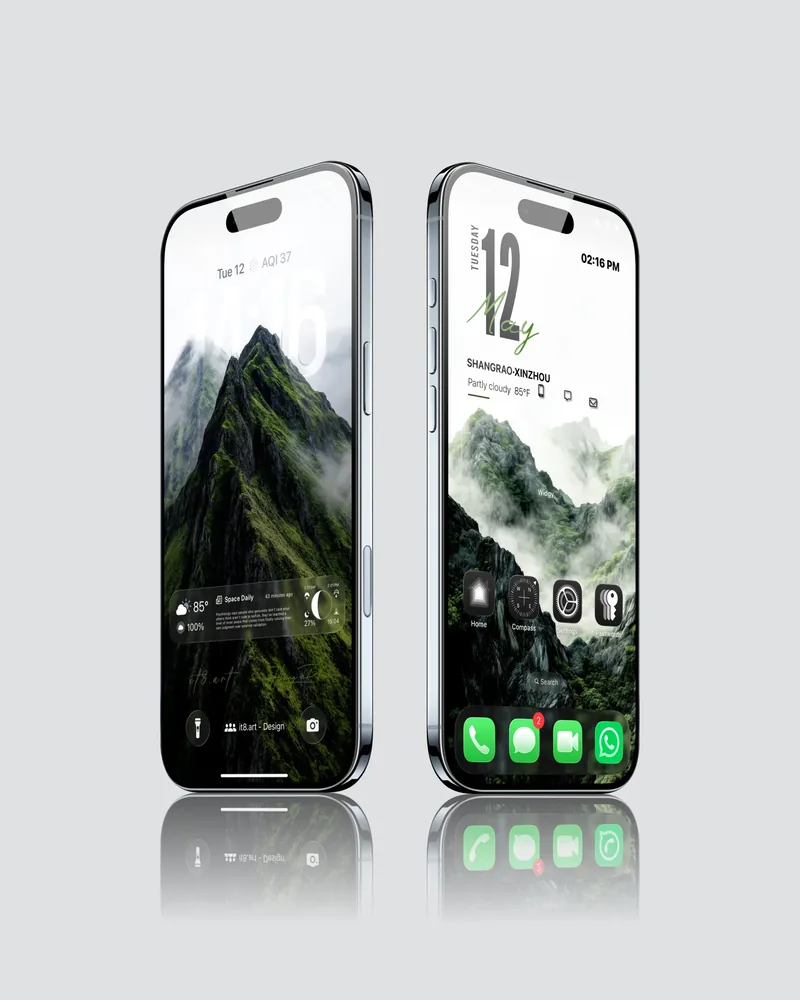Misty Mountain Emerald Peaks Wallpaper Pack - iOS screen product by it8.art